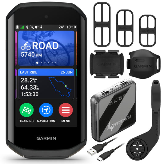 Wearable4U - Garmin Edge 1050 Premium Cycling Computer, Vivid Color Touchscreen Display, Built-in Speaker, Advanced Training with Garmin Speed and Cadence Sensors and Power Bank Bundle