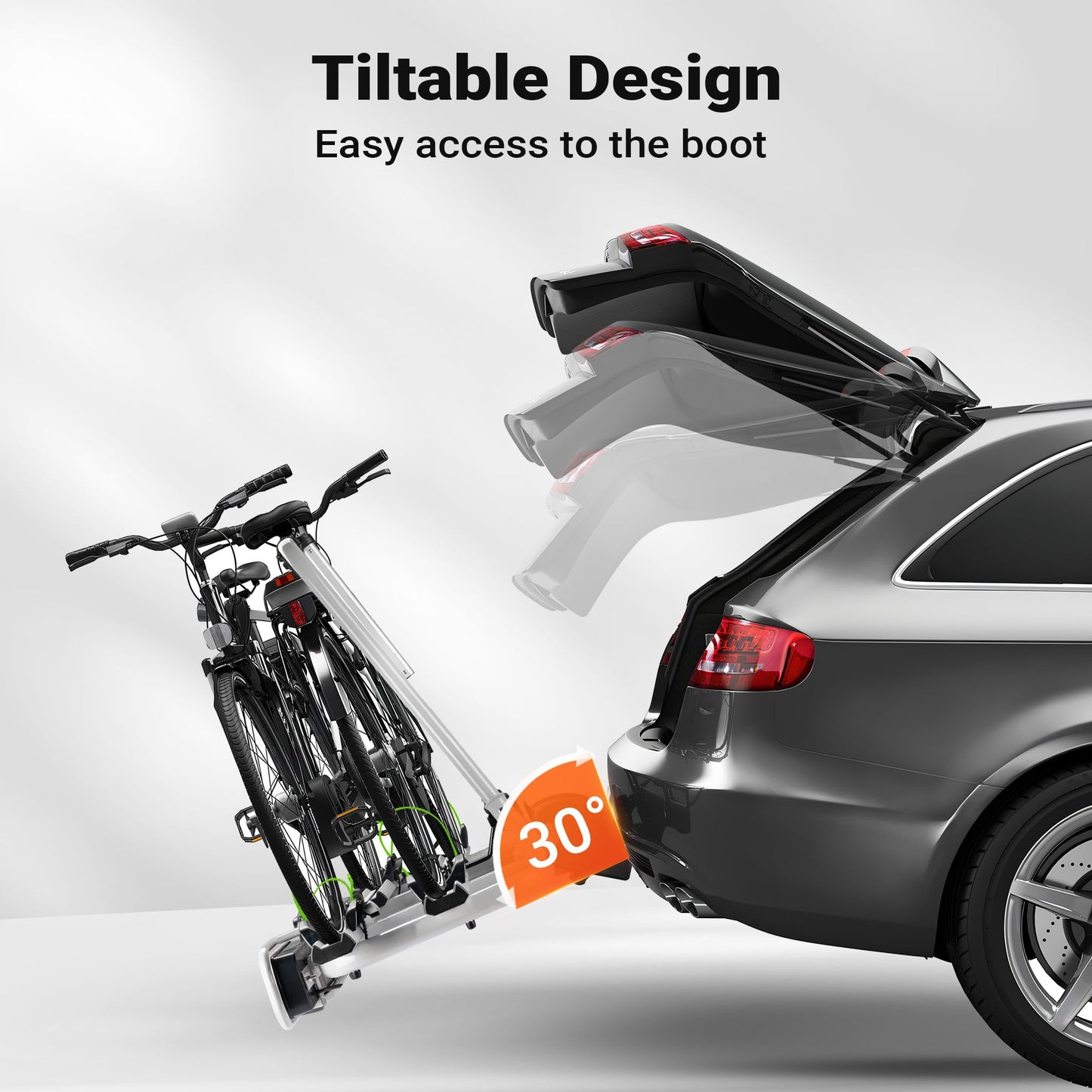 Wiltec Towbar Bike Rack for 2 Bicycles max. 60 kg Foldable Design, Car Bike Carrier, Tow Hitch Mounting, License Plate Holder, Anti-Theft Protection, Tiltable for Easy Access