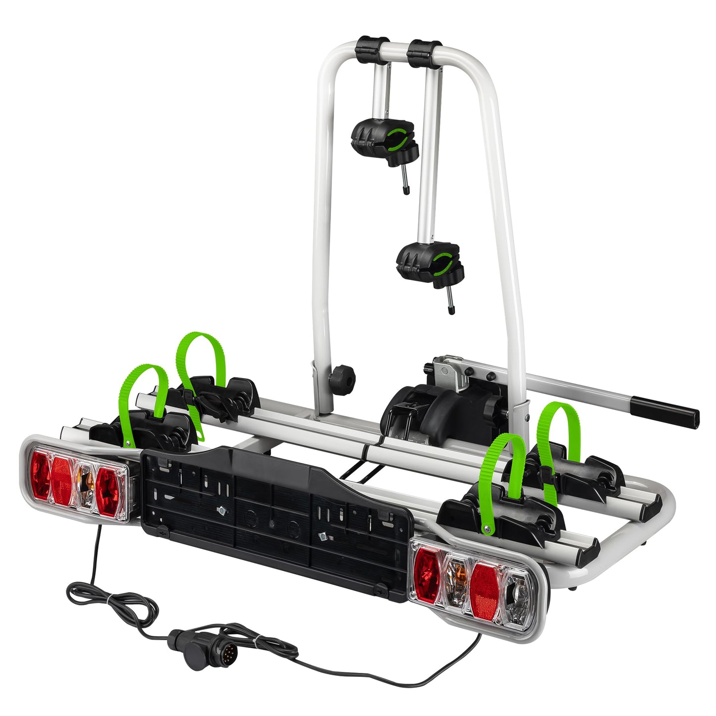 Wiltec Towbar Bike Rack for 2 Bicycles max. 60 kg Foldable Design, Car Bike Carrier, Tow Hitch Mounting, License Plate Holder, Anti-Theft Protection, Tiltable for Easy Access