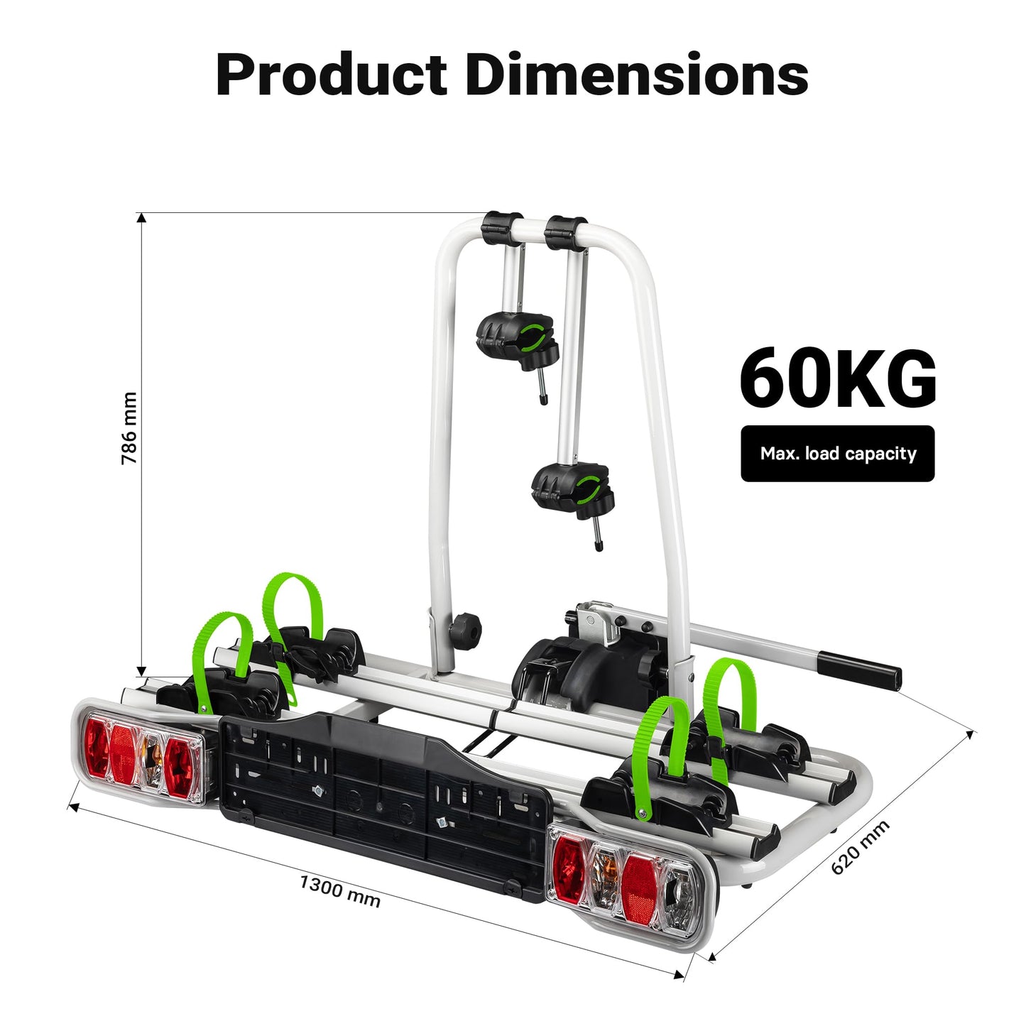 Wiltec Towbar Bike Rack for 2 Bicycles max. 60 kg Foldable Design, Car Bike Carrier, Tow Hitch Mounting, License Plate Holder, Anti-Theft Protection, Tiltable for Easy Access